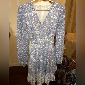 Japna Blue and White Floral Long Sleeve Dress Boho Cottagecore Fairy